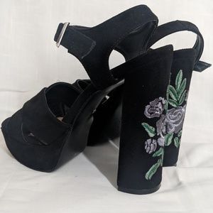 Rose Embroidered Platform Heels